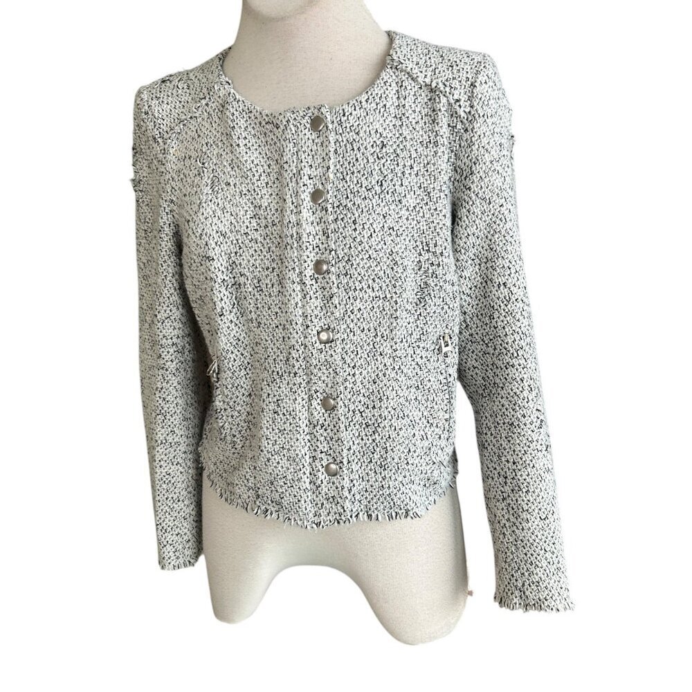 Eleven 22 Distressed Tweed Jacket Black White Military Style Size Large